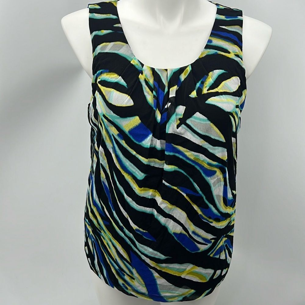 212 Collection pleated neckline mesh sleeveless top